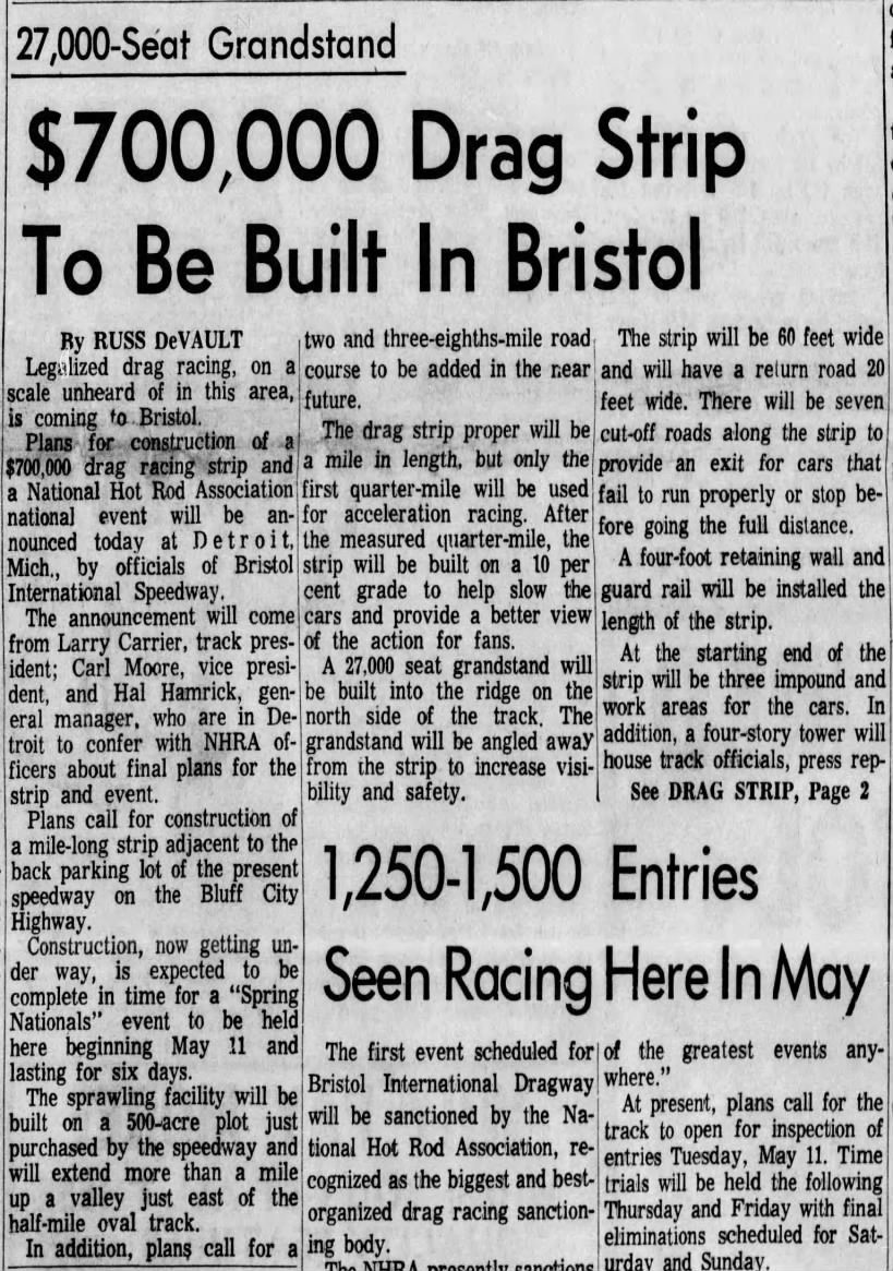 $700,000 Drag Strip To Be Built In Bristol (Part 1)