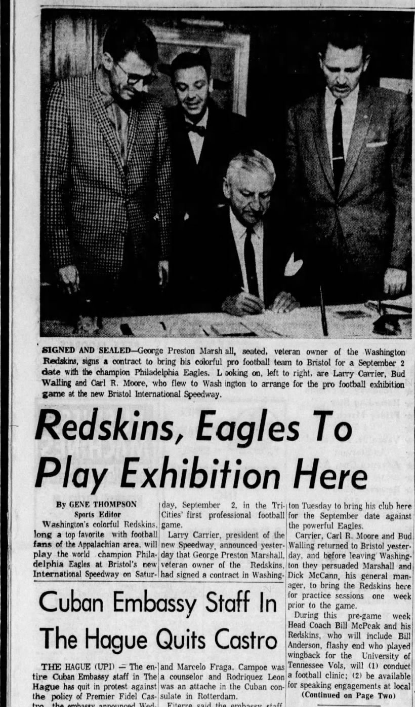 Redskins, Eagles To Play Exhibition Here (Part 1)