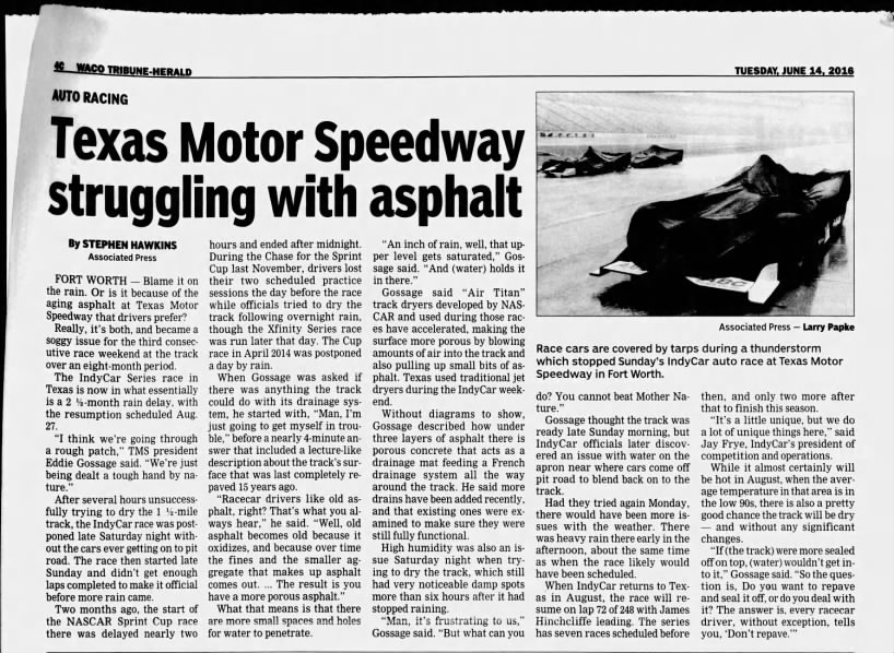 Texas Motor Speedway struggling with asphalt