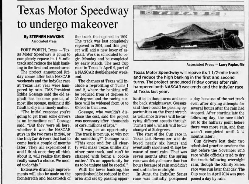 Texas Motor Speedway to undergo makeover