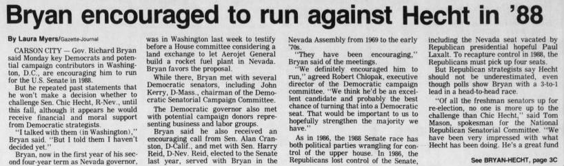 Bryan encouraged to run against Hecht in '88
