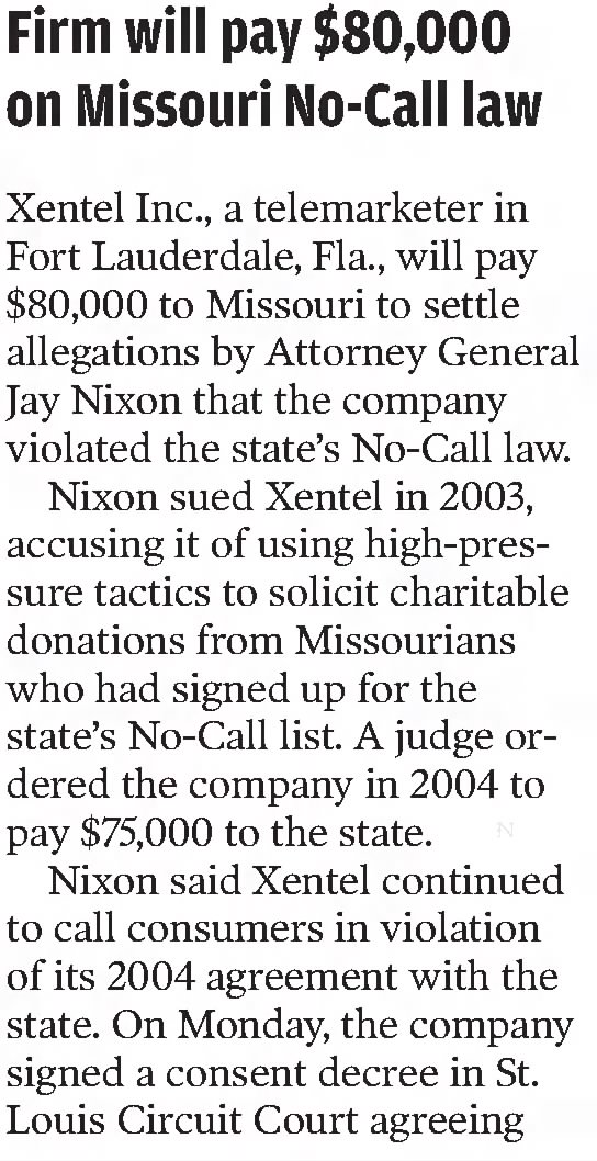 Firm will pay $80,000 on Missouri No-Call law