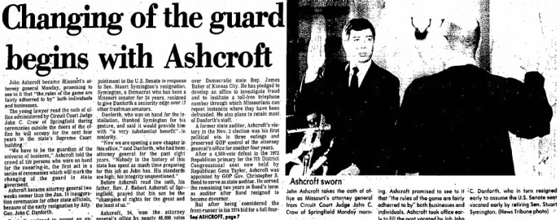 Changing of the guard begins with Ashcroft