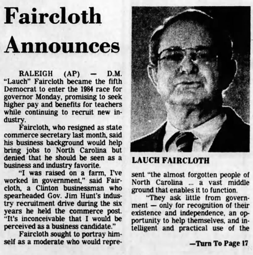 Faircloth Announces Campaign