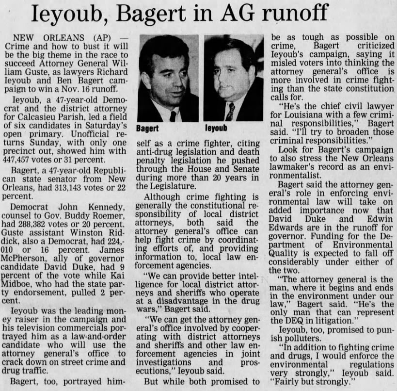 Ieyoub, Bagert in AG runoff