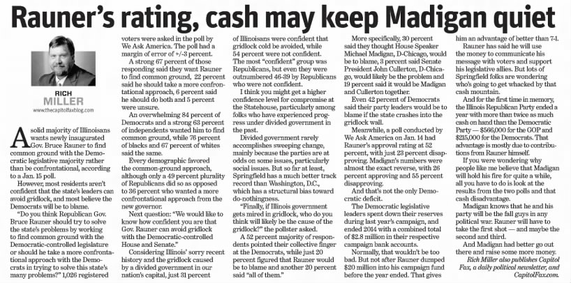 Rauner's rating, cash may keep Madigan quiet