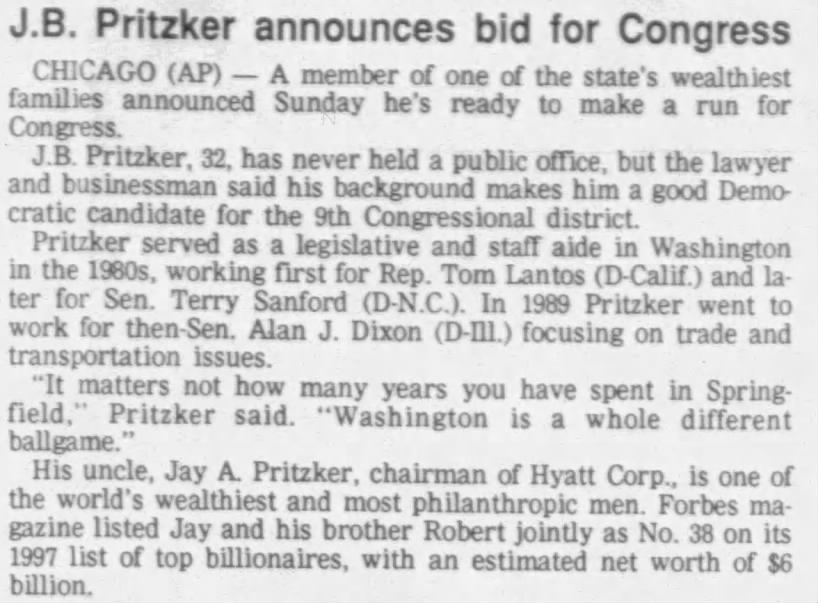 J.B. Pritzker announces bid for Congress