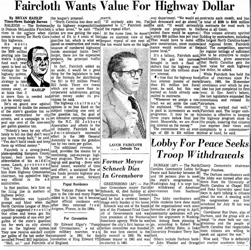 Faircloth Wants Value For Highway Dollar