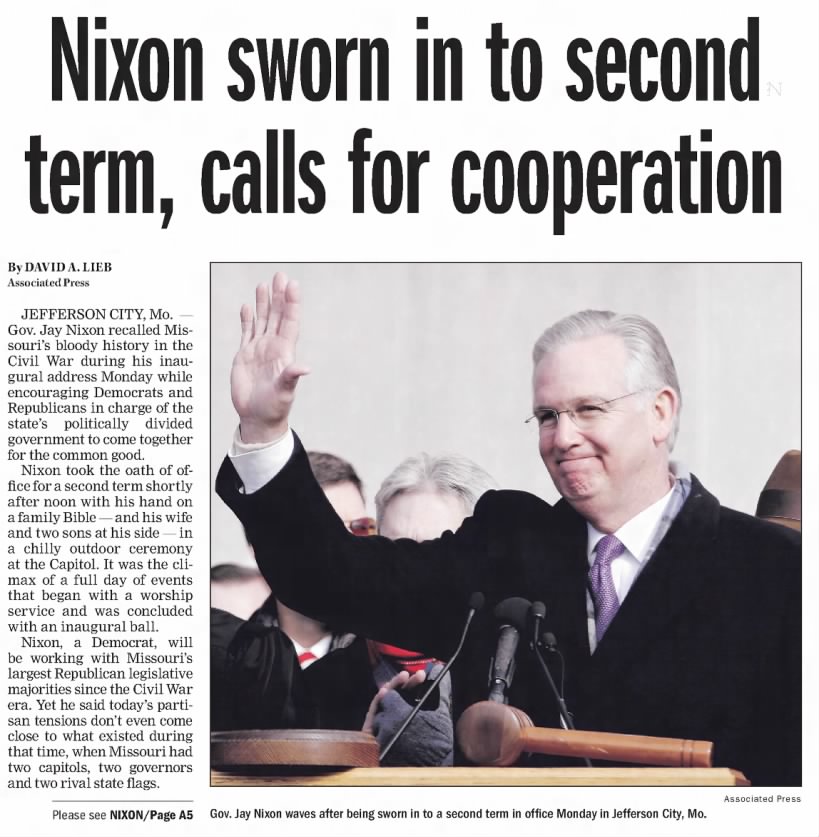Nixon sworn in to second term, calls for cooperation 