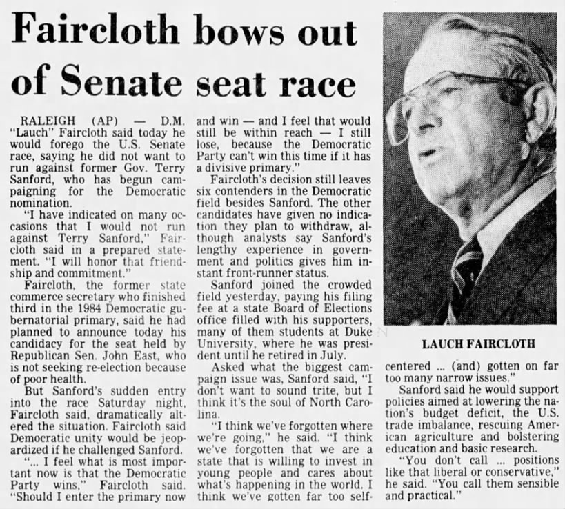 Faircloth bows out of Senate seat race