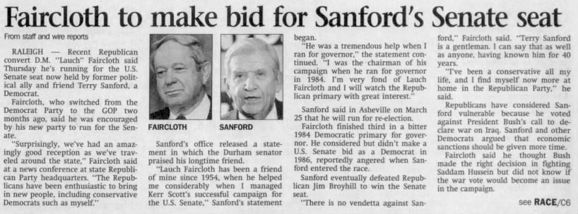 Faircloth to make bid for Sanford's Senate seat