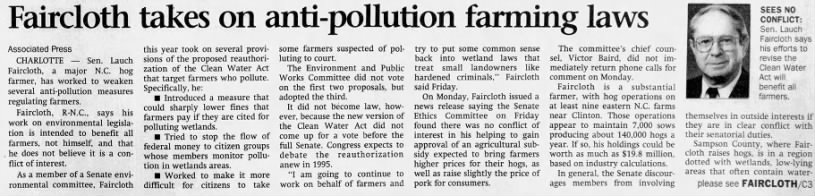 Faircloth takes on anti-pollution farming laws