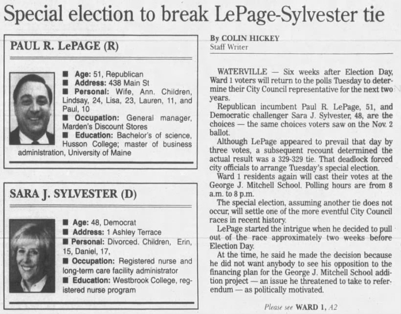 Special election to break LePage-Sylvester tie