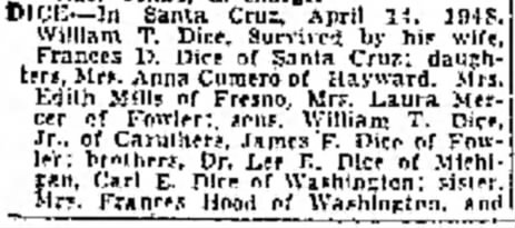 grandpa dice's funeral notice 1948