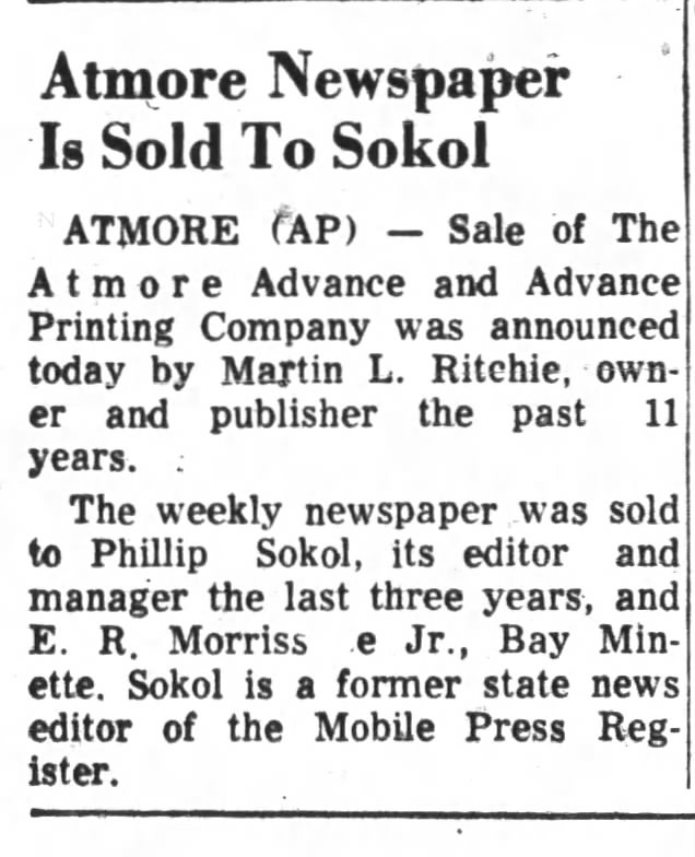 Atmore Newspaper Is Sold To Sokol