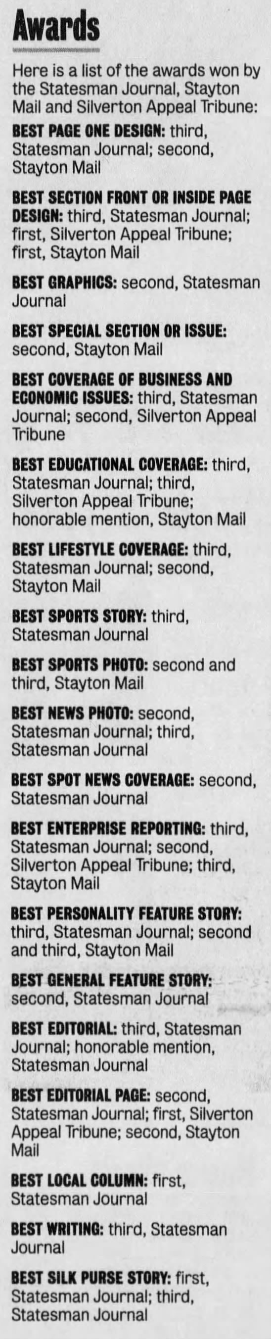 Awards Recognize Statesman Journal