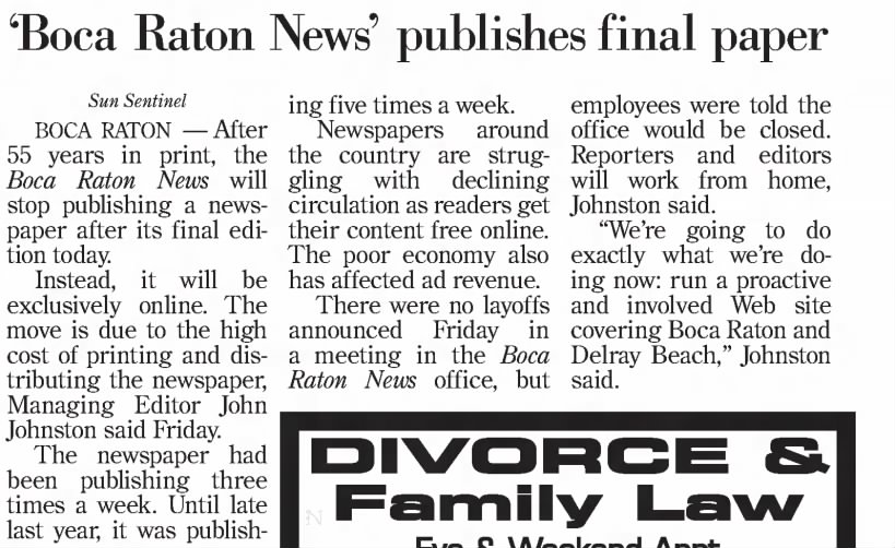 Boca Raton News publishes final paper