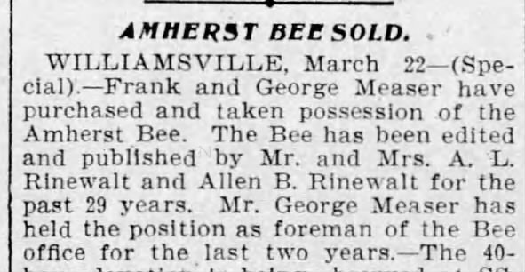 amherst bee sold
