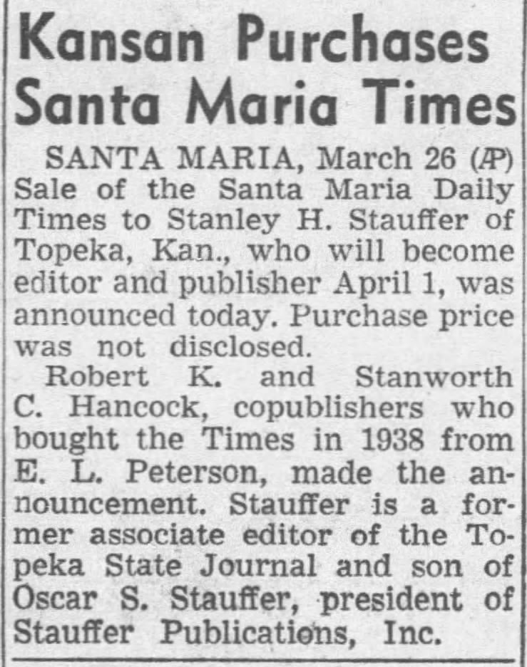 Kansan Purchases Santa Maria Times