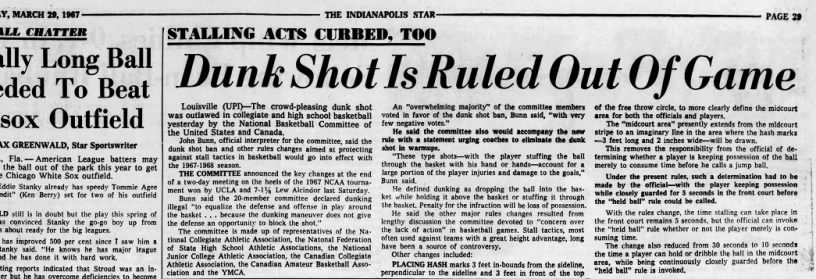 March 28, 1967-- the day the dunk shot was outlawed for college basketball