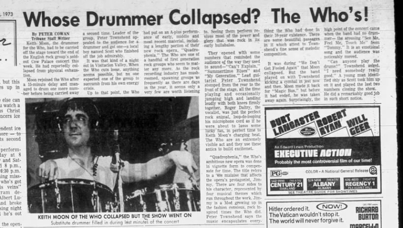 Audience member called in to replace Keith Moon during Daly City concert