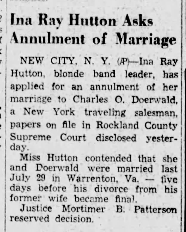 Ina Ray Hutton Marriage #1