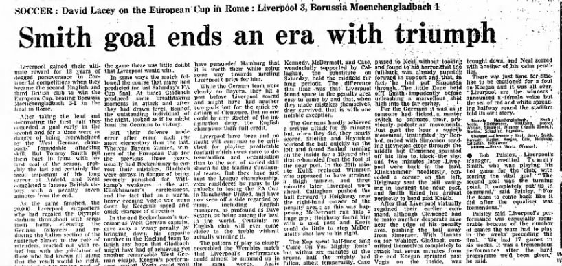 Rome, 25 May 1977, Liverpool 3 - Borussia Mönchengladbach 1, 1976-77 European Cup final