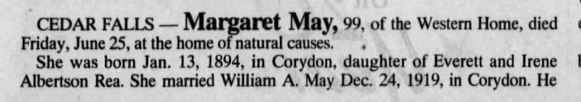Obituary for Margaret May (Aged 99)