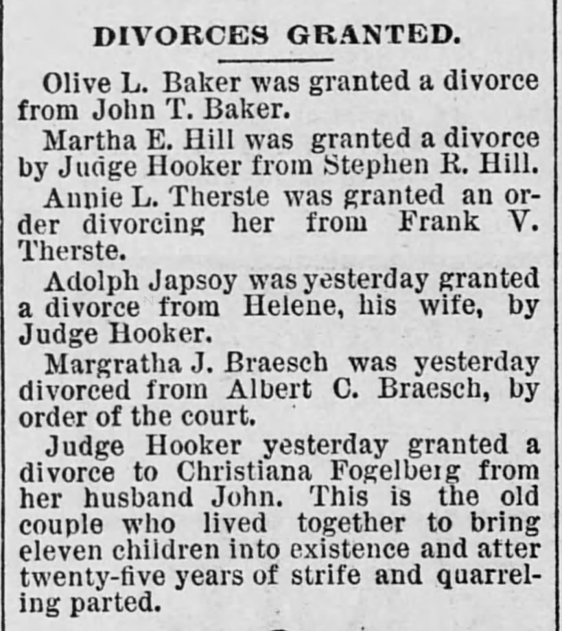 Albert C. Braesch and Margaret Jaax divorce announcement.