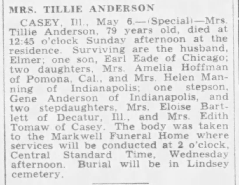 Mary Matilda Rogers Eade Anderson Obituary