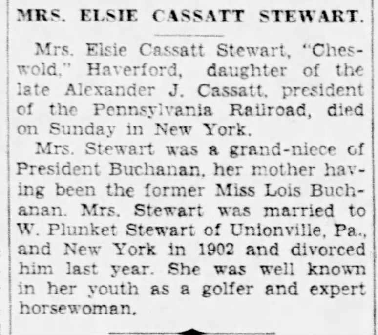 Elsie Cassatt Stewart_obit_divorced_1931