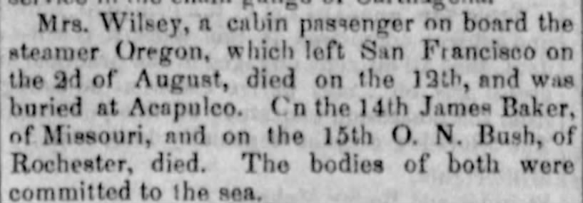 Death of O.N. Bush at sea_steamer Oregon_1851