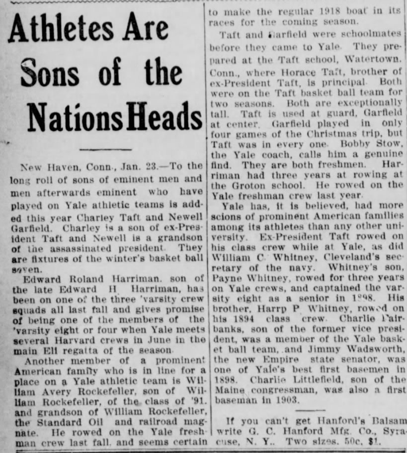 Yale athletes_Harriman, Rockefeller, Taft et al_1915
