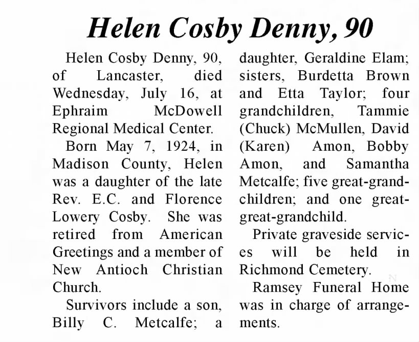 Helen Cosby Denny, col 1-2