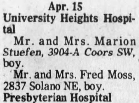 Scott's birth announcement. 18 Apr 1974