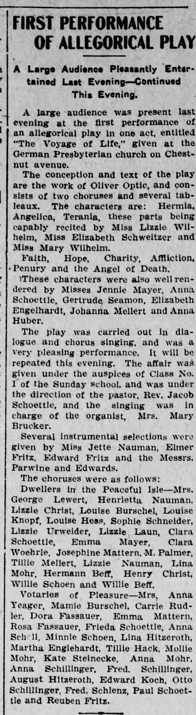 Scranton Republican Fri Page 8 1907 Feb 22 Allegorical Play German Presbyterian Church