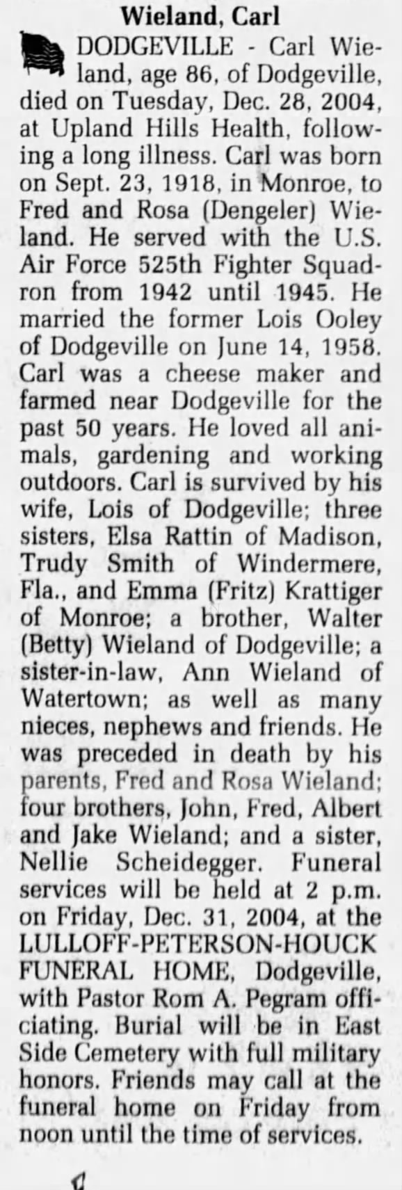 Obituary for Carl Wieland, 1918-2004 (Aged 86)