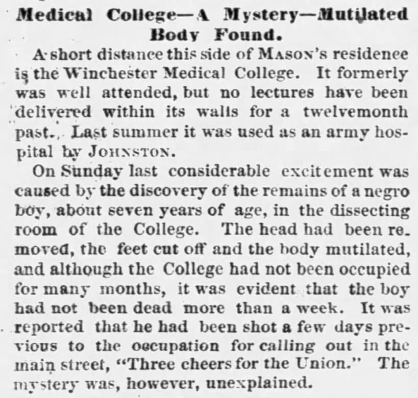 Discoveries at Winchester Medical College