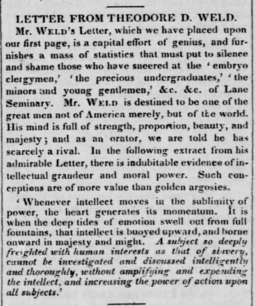 Comment on letter by Theodore Weld
