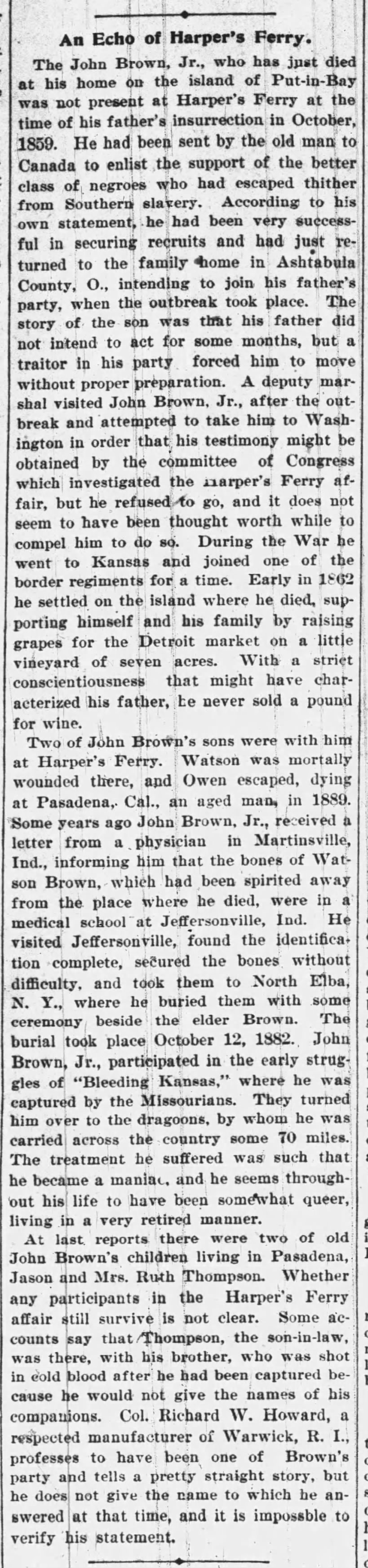 Death of John Brown Jr.
