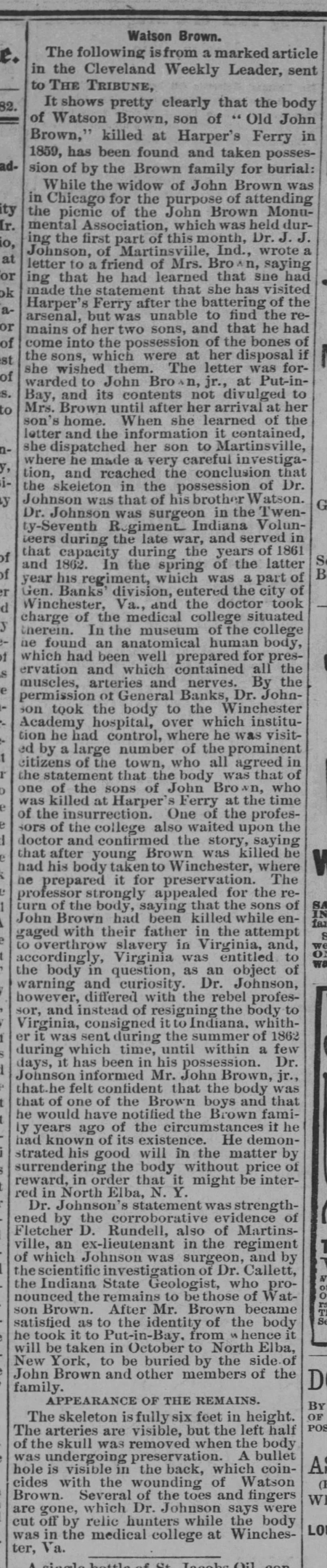 The body of Watson Brown, John Brown's son