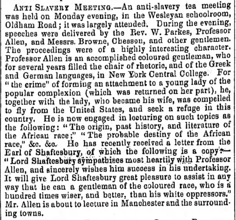 Anti-slavery talk by William G. Allen, "colored gentleman", exile from US