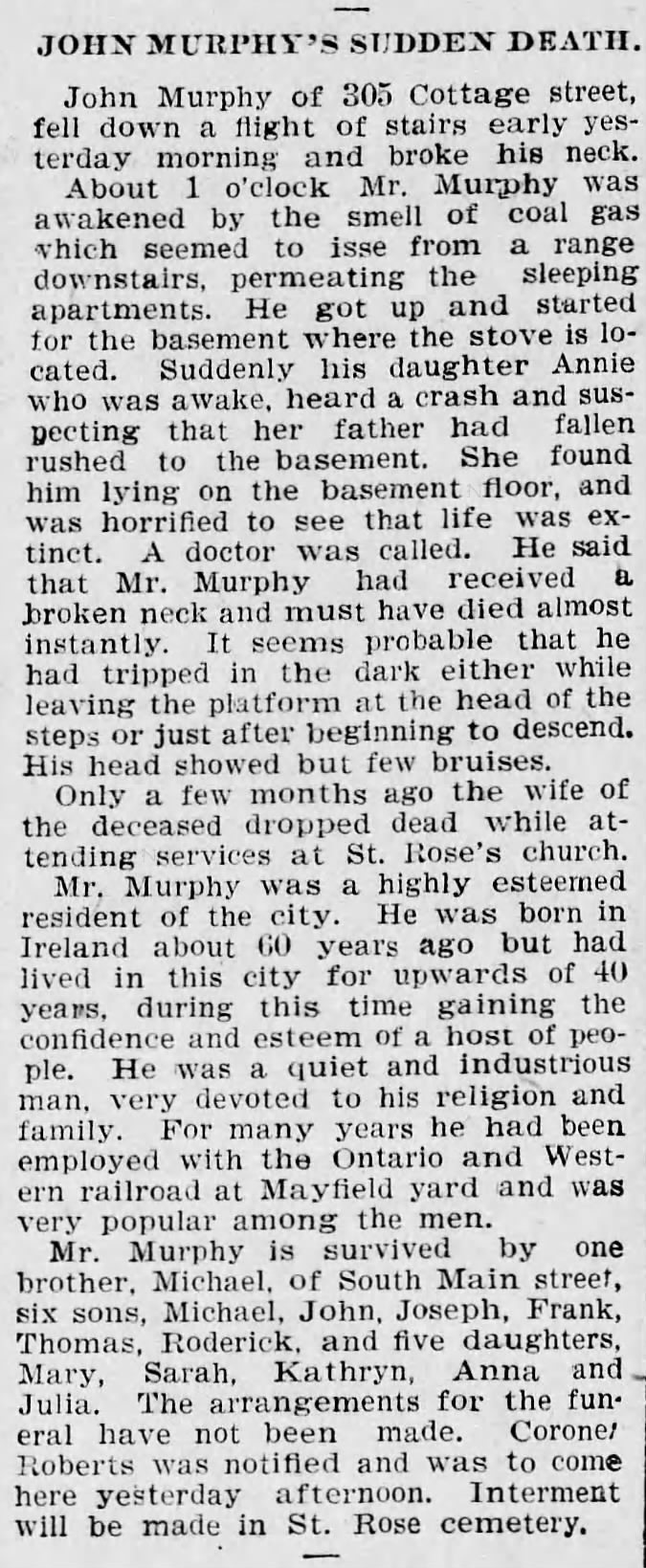 John Murphy Death 5-22-1901