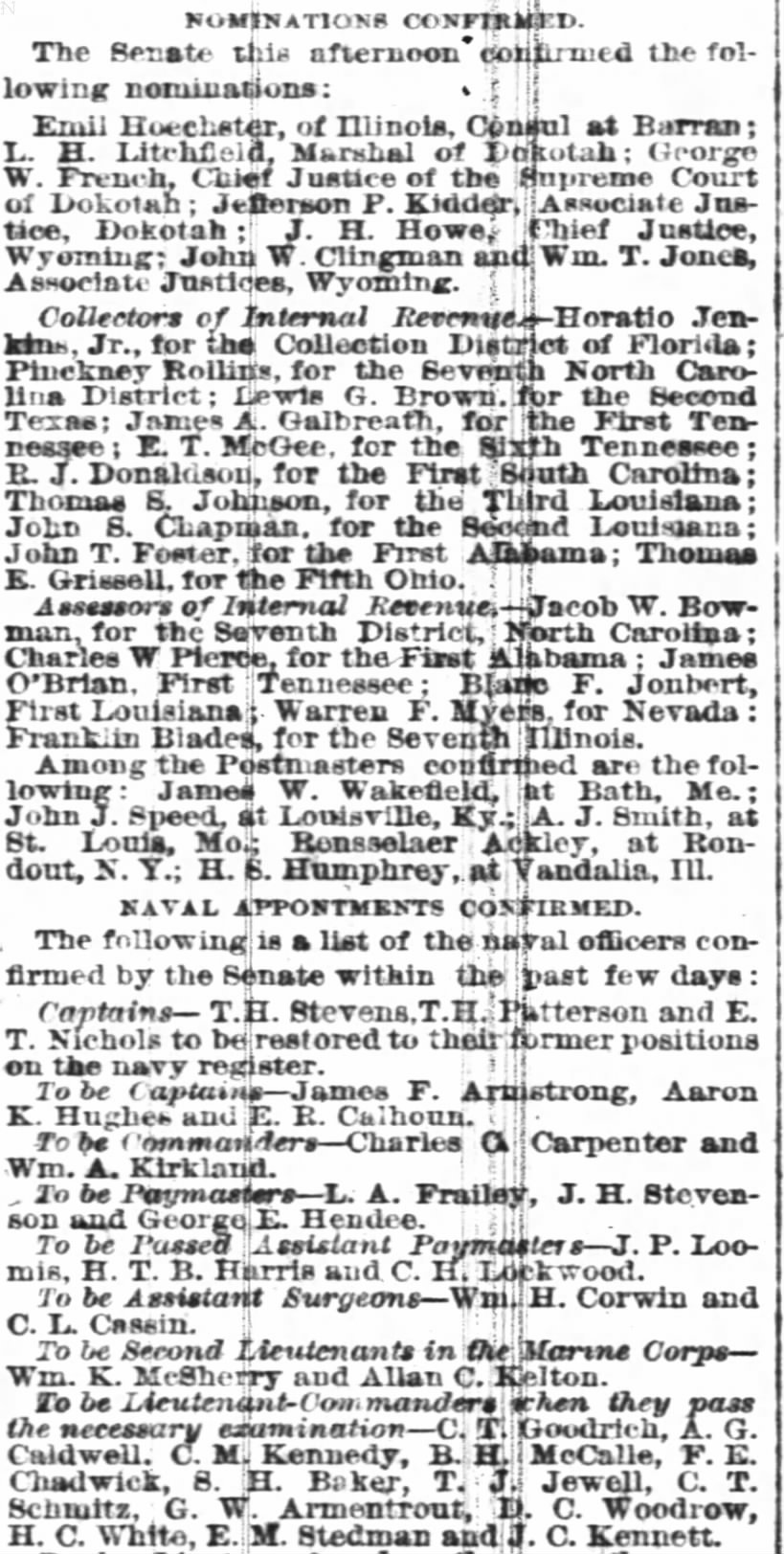 Edward M. Stedman order for promotion The New York Times 7 April 1869
