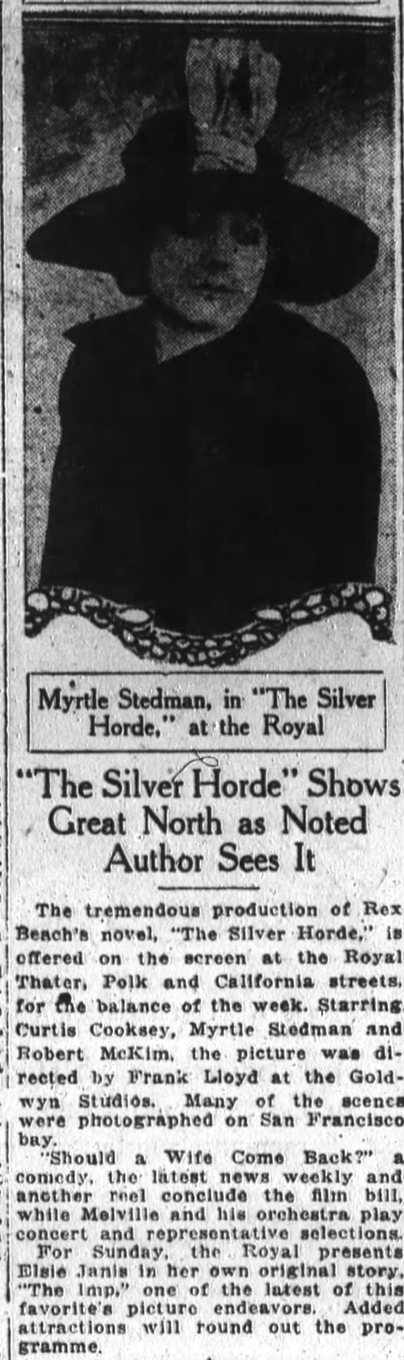Myrtle Stedman photo and article San Francisco Chronicle  CA 8 Jul 1920
