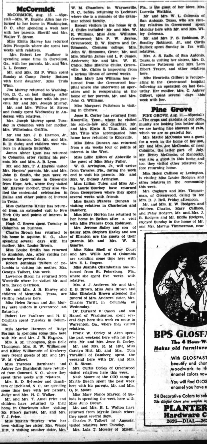 McCormick  Society News 01 Aug 1936