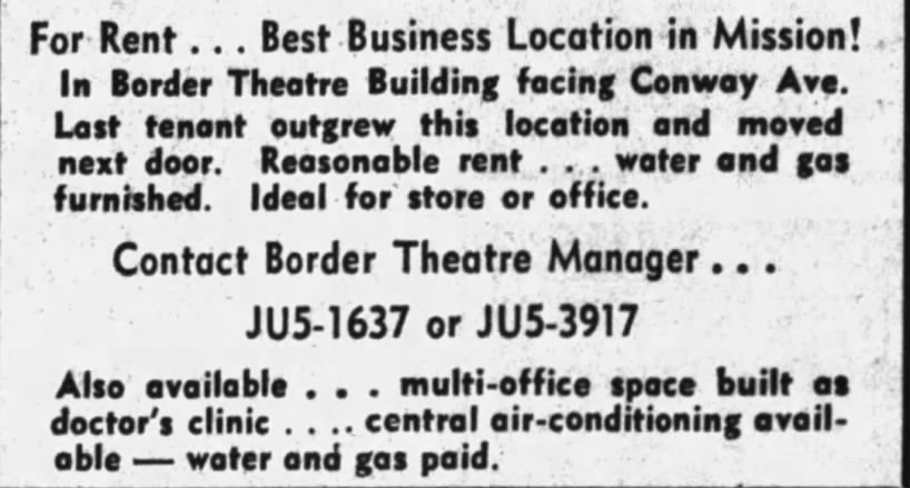 Store or office for rent in Border Theatre Building