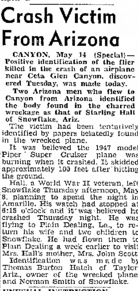 The 3rd news clipping of Starling's plane crash in Texas.