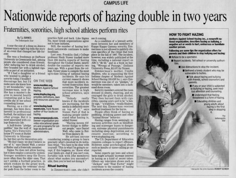 Hazing Prevention, Indianapolis Star