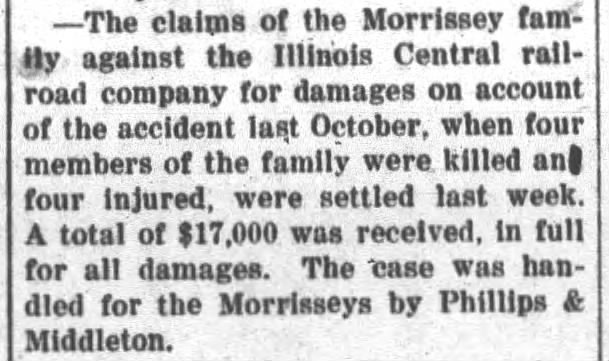 Morrissey Family Claim for Damages Against RR settled
GC Courier  07 Oct 1920